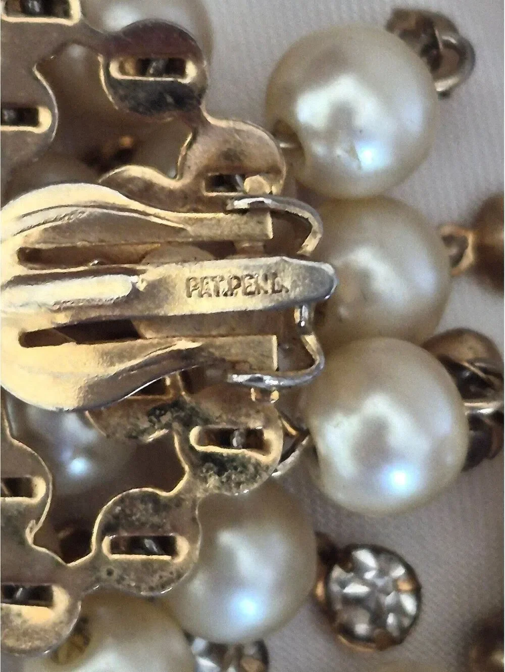 Vintage Pat Pend Starburst Faux Pearl Clip-On Earrings